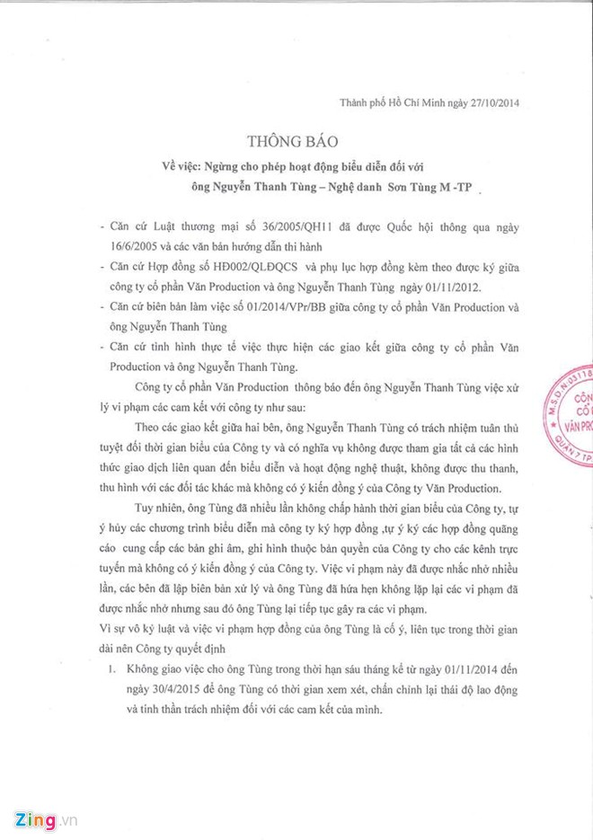 Sơn Tùng M-TP bị công ty quản lý cấm diễn 6 tháng