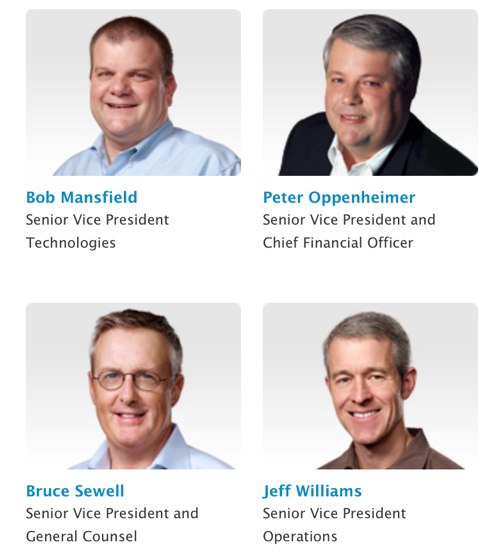 Bốn vị giám đốc được trả lương cao nhất 2012 của Apple. Ảnh: Apple Insider.