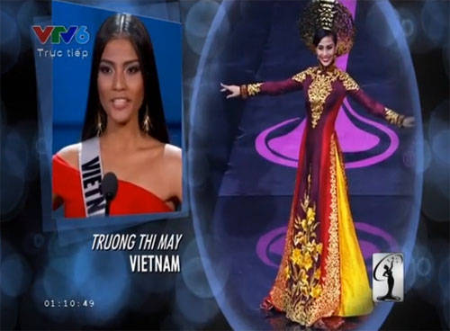 Đại diện Việt Nam Trương Thị May trong video trình chiếu tại Miss Unvierse 2013.