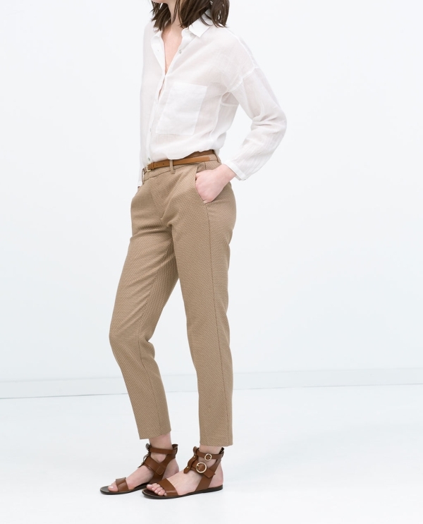 Image 2 of BELTED JACQUARD TROUSERS from Zara 