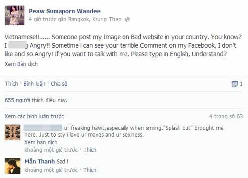&#10;Những lời lẽ hết sức bất mãn của hotgirl người Thái trên facebook (Ảnh chụp từ facebook)