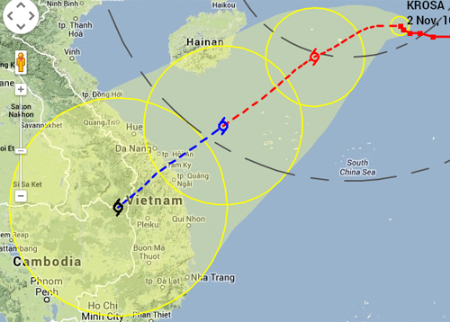 Dự báo về bão Krosa của Đài Khí tượng HongKong. Ảnh: hko